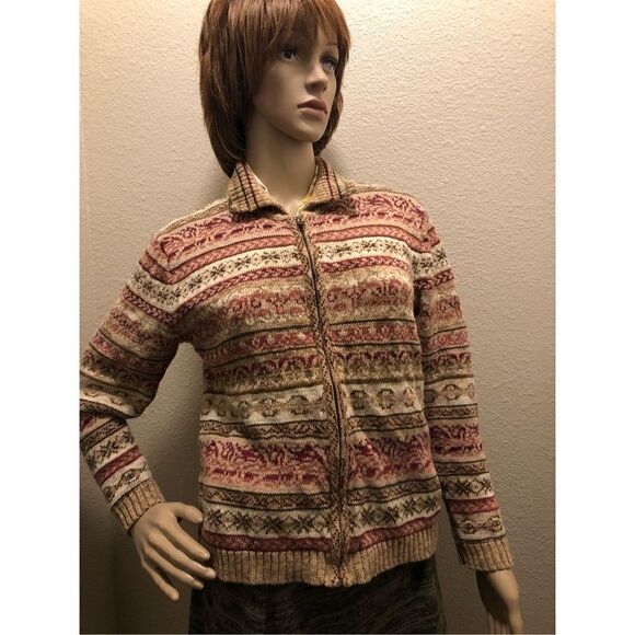 Vintage Shaver Lake Petite patterned full zip knit sweater size Petite Medium - Picture 1 of 11
